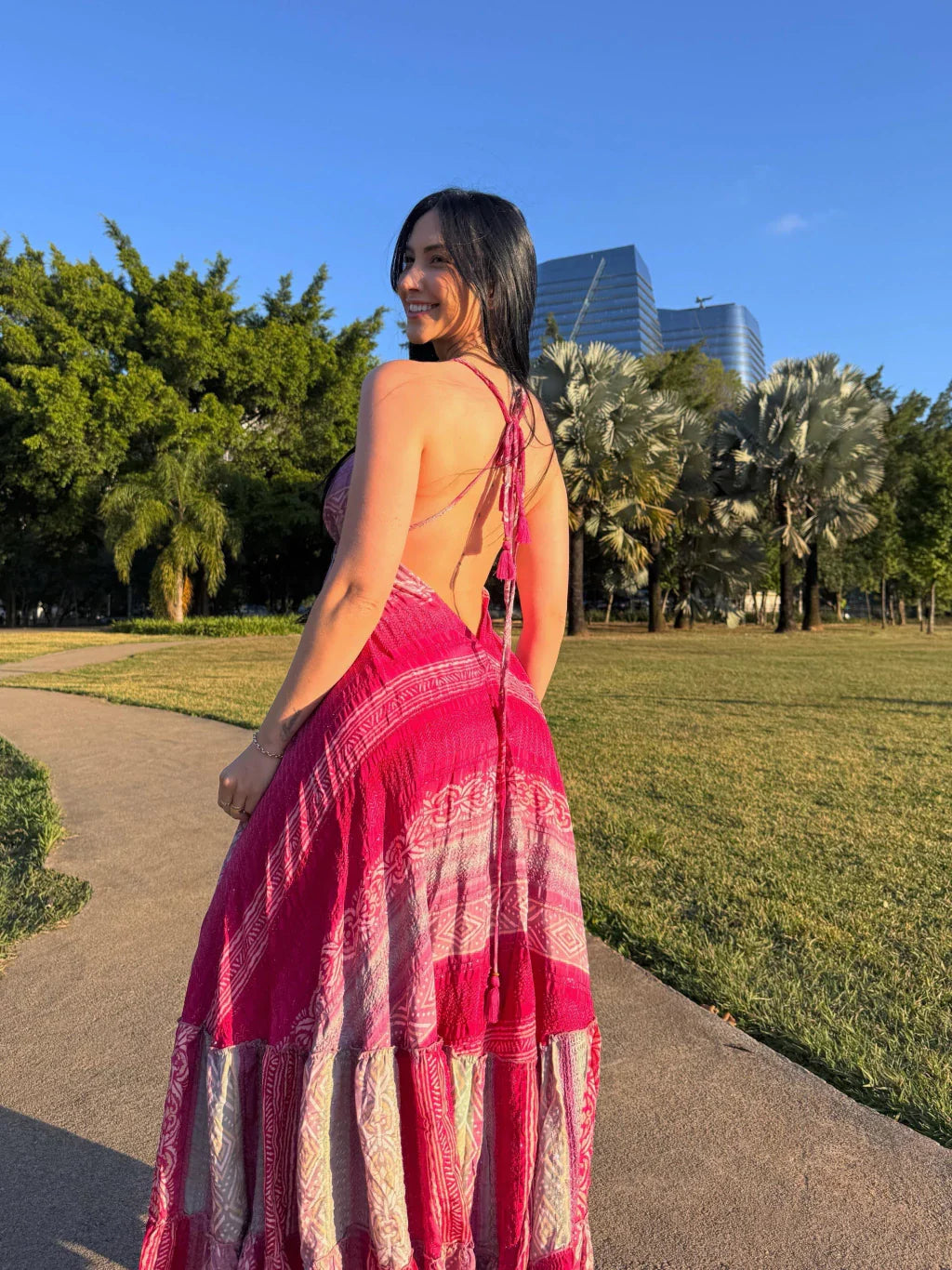 VESTIDO EM VISCOSE LONGO MELISSA ROSA