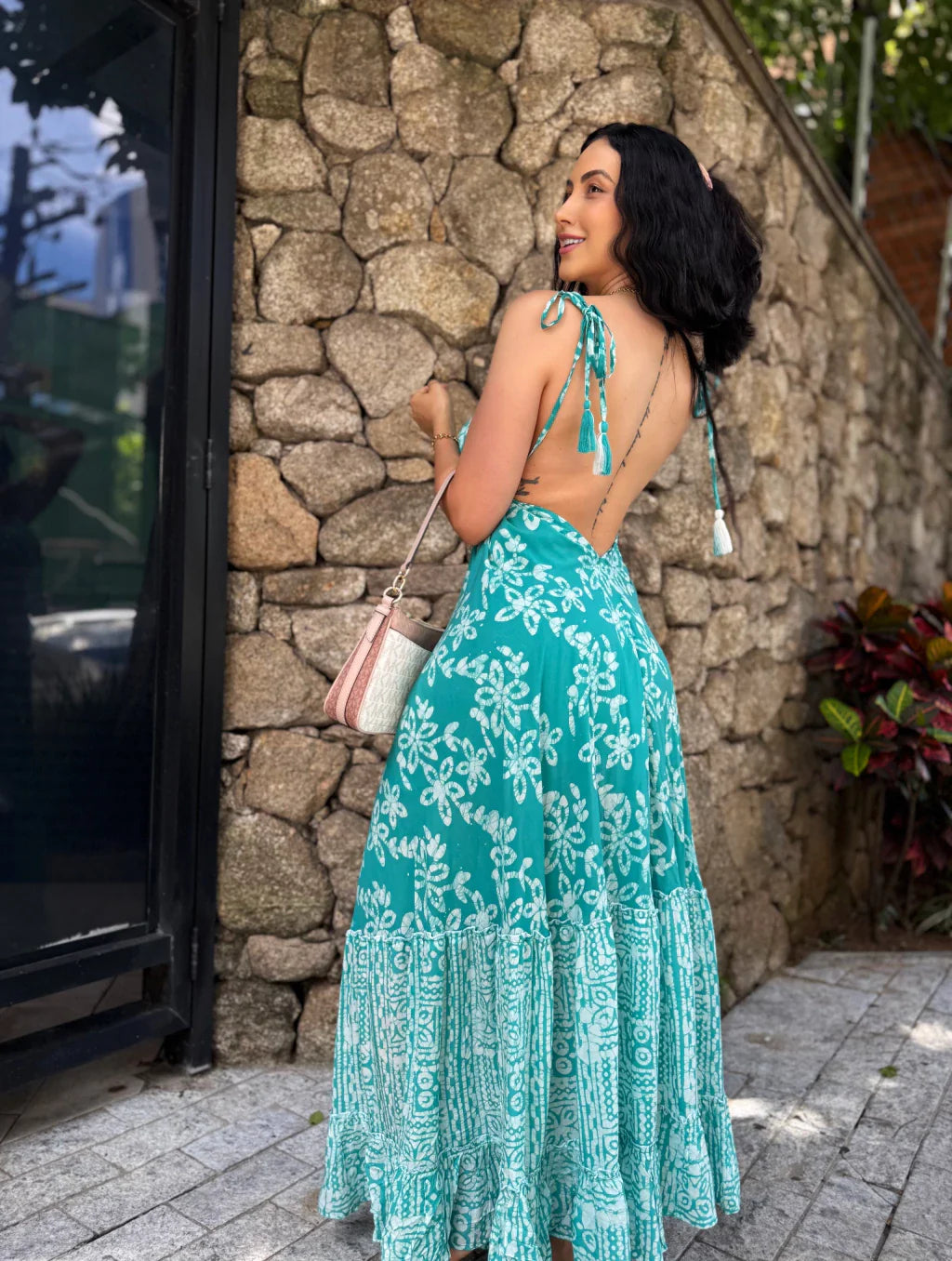 VESTIDO EM VISCOSE LONGO BIANCA VERDE
