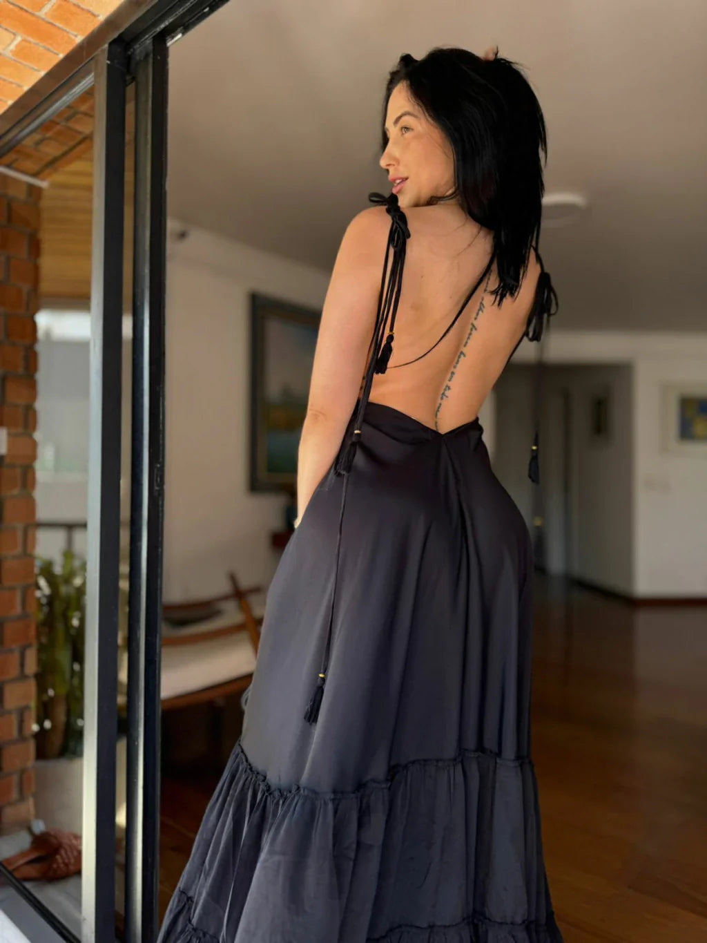 VESTIDO EM VISCOSE LONGO LISO ALLINI PRETO