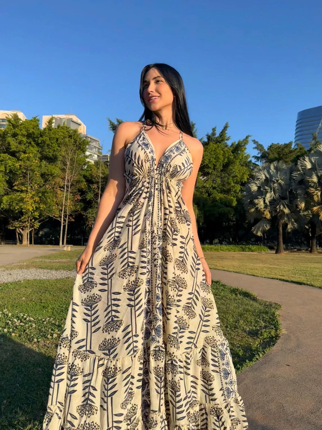 VESTIDO EM VISCOSE LONGO CECÍLIA BRANCO
