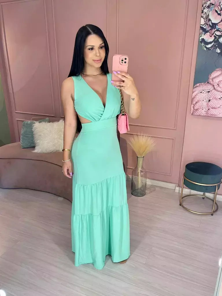VESTIDO EM VISCOSE LONGO BEATRIZ VERDE