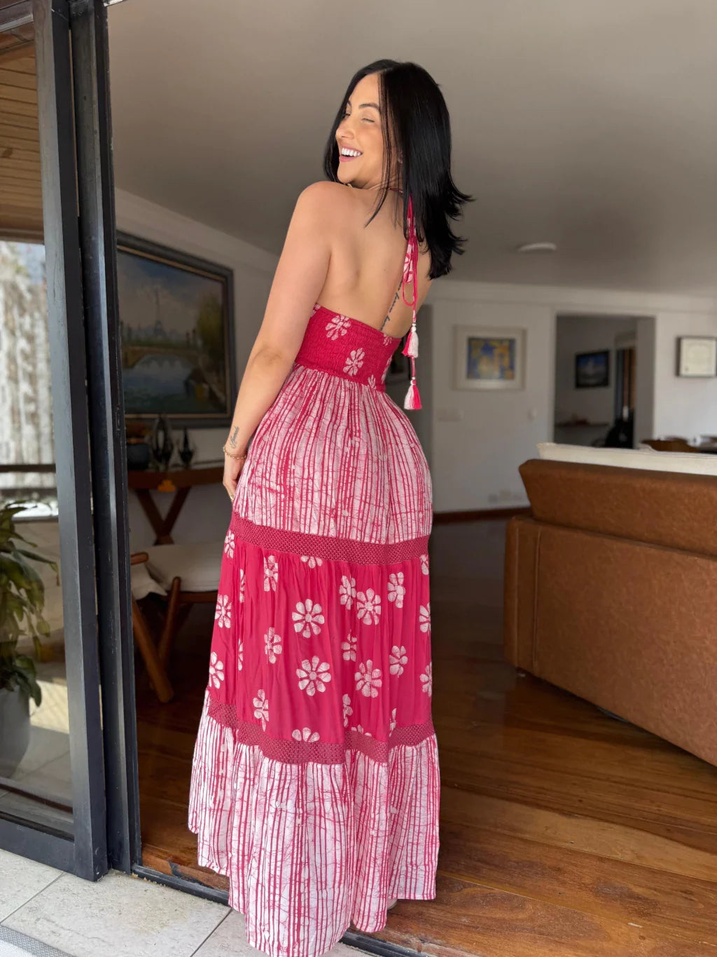 VESTIDO EM VISCOSE LONGO LEONA VERMELHO