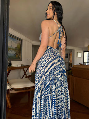 VESTIDO EM VISCOSE LONGO ANA AZUL