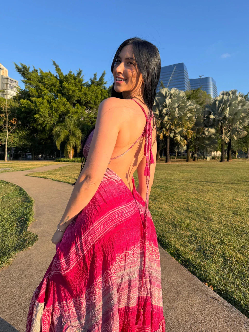 VESTIDO EM VISCOSE LONGO MELISSA ROSA