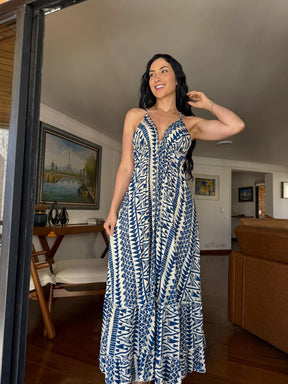 VESTIDO EM VISCOSE LONGO ANA AZUL