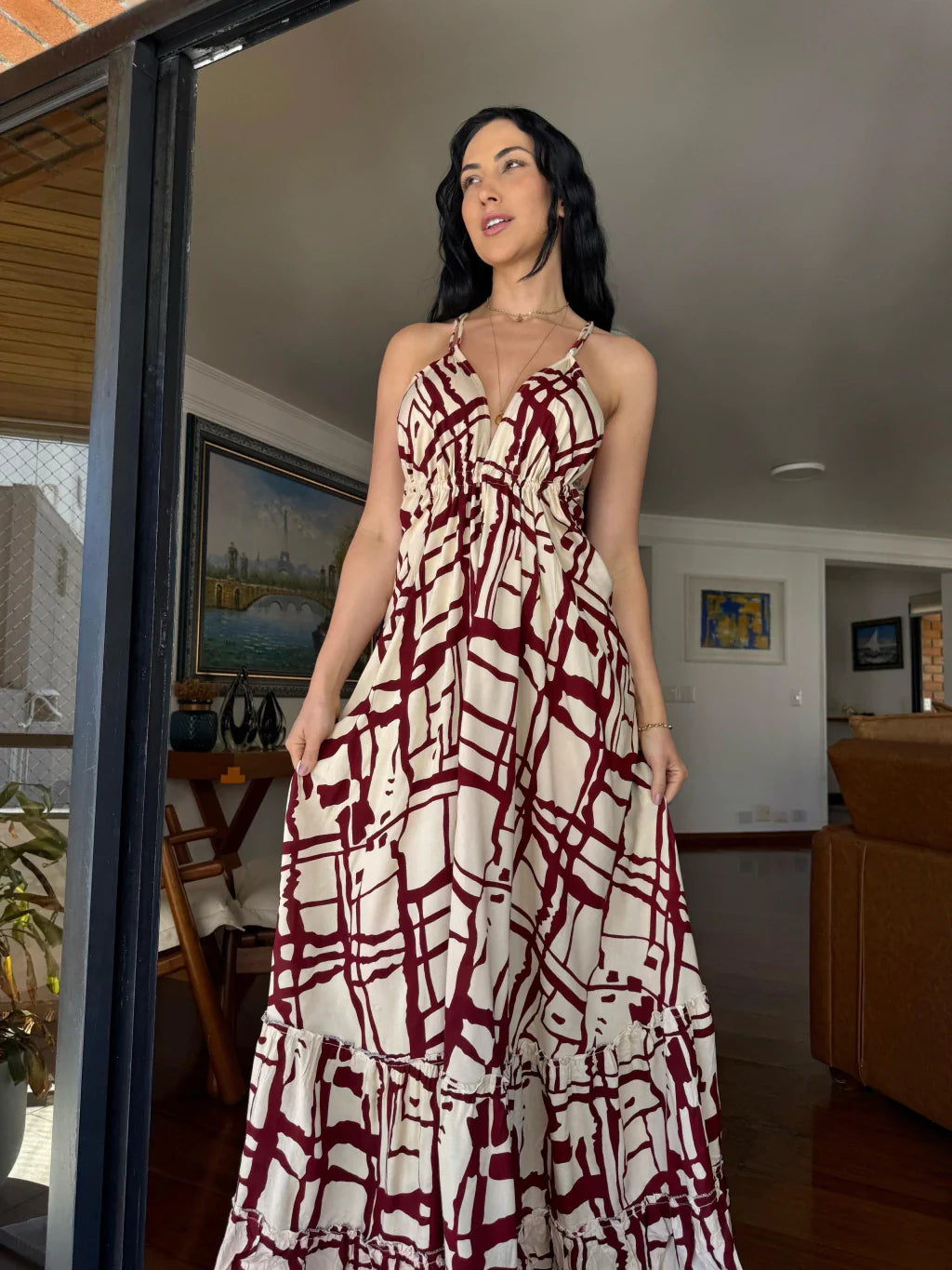 VESTIDO EM VISCOSE LONGO ANA VERMELHO