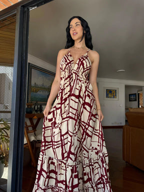 VESTIDO EM VISCOSE LONGO ANA VERMELHO