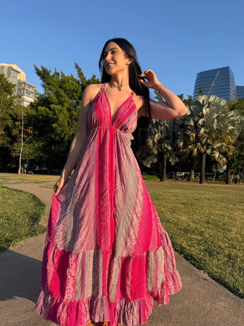 VESTIDO EM VISCOSE LONGO MELISSA ROSA
