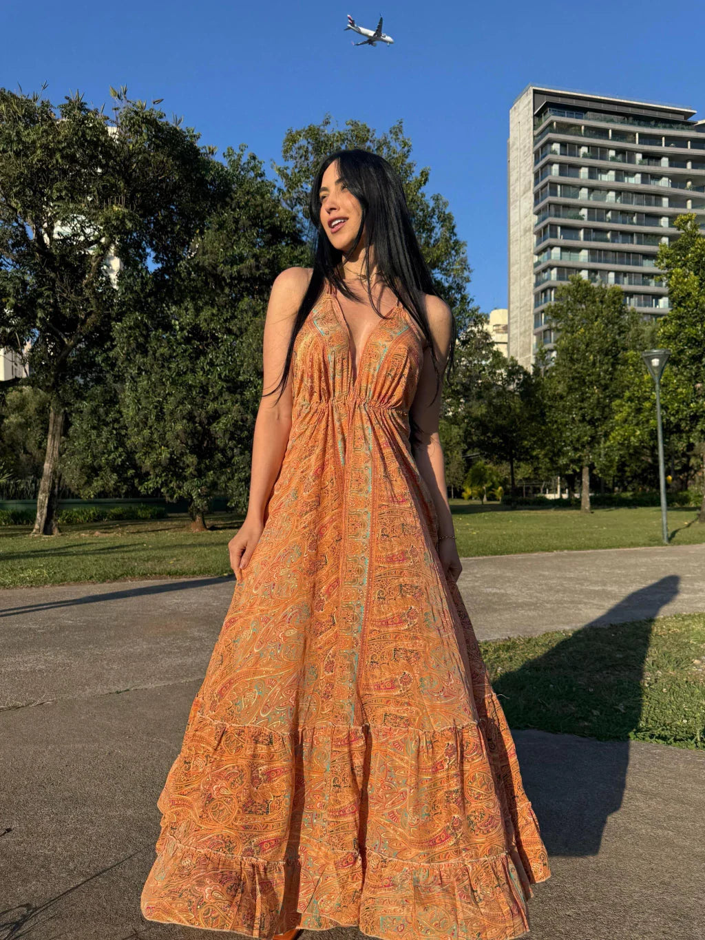 VESTIDO EM VISCOSE LONGO FLORA