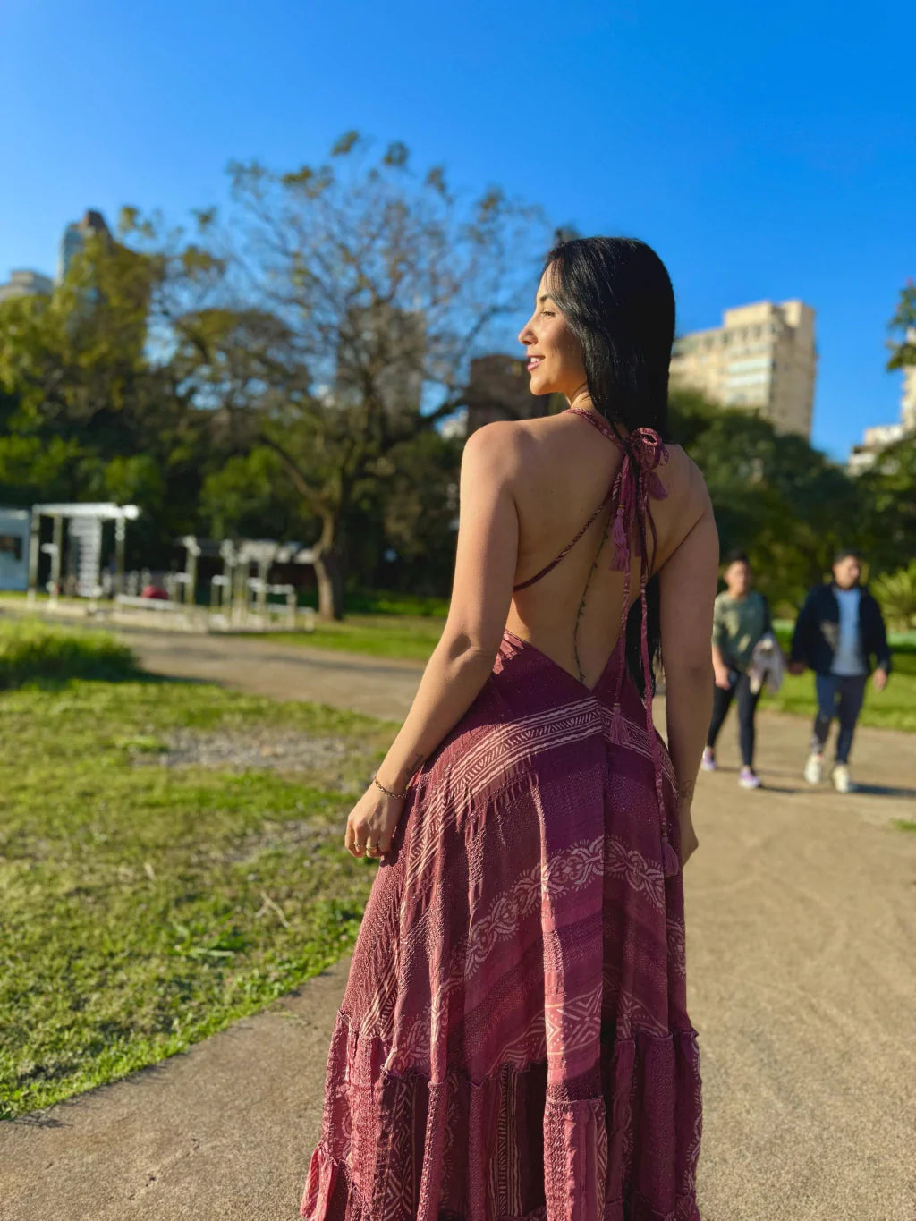VESTIDO EM VISCOSE LONGO MELISSA ROSA QUEIMADO
