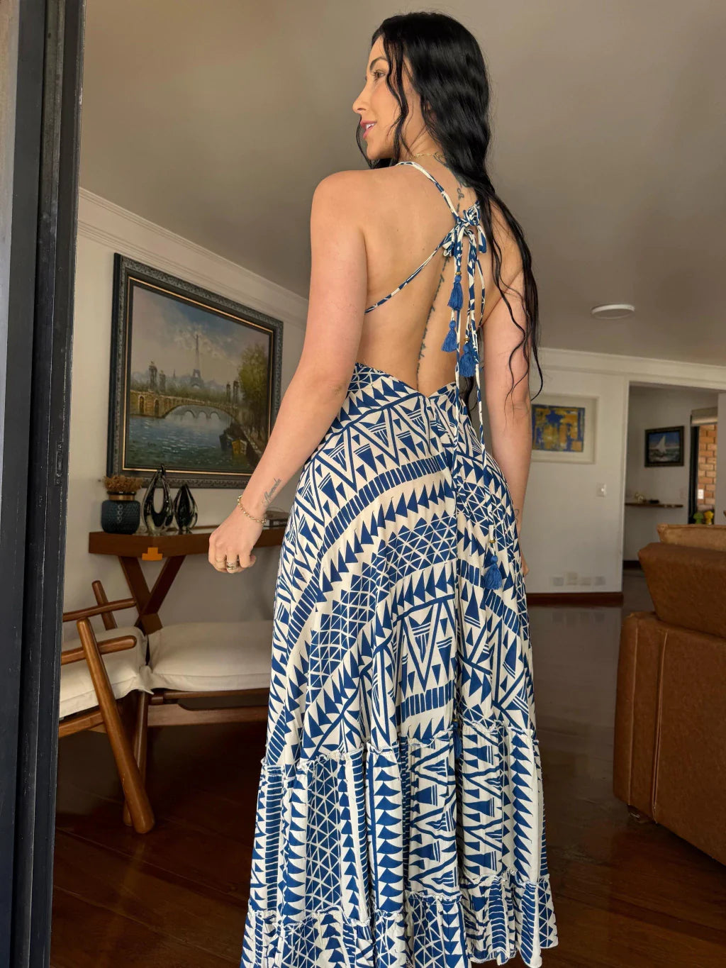 VESTIDO EM VISCOSE LONGO ANA AZUL