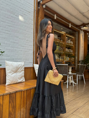 VESTIDO EM VISCOSE LONGO LISO ALLINI PRETO