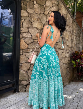 VESTIDO EM VISCOSE LONGO BIANCA VERDE