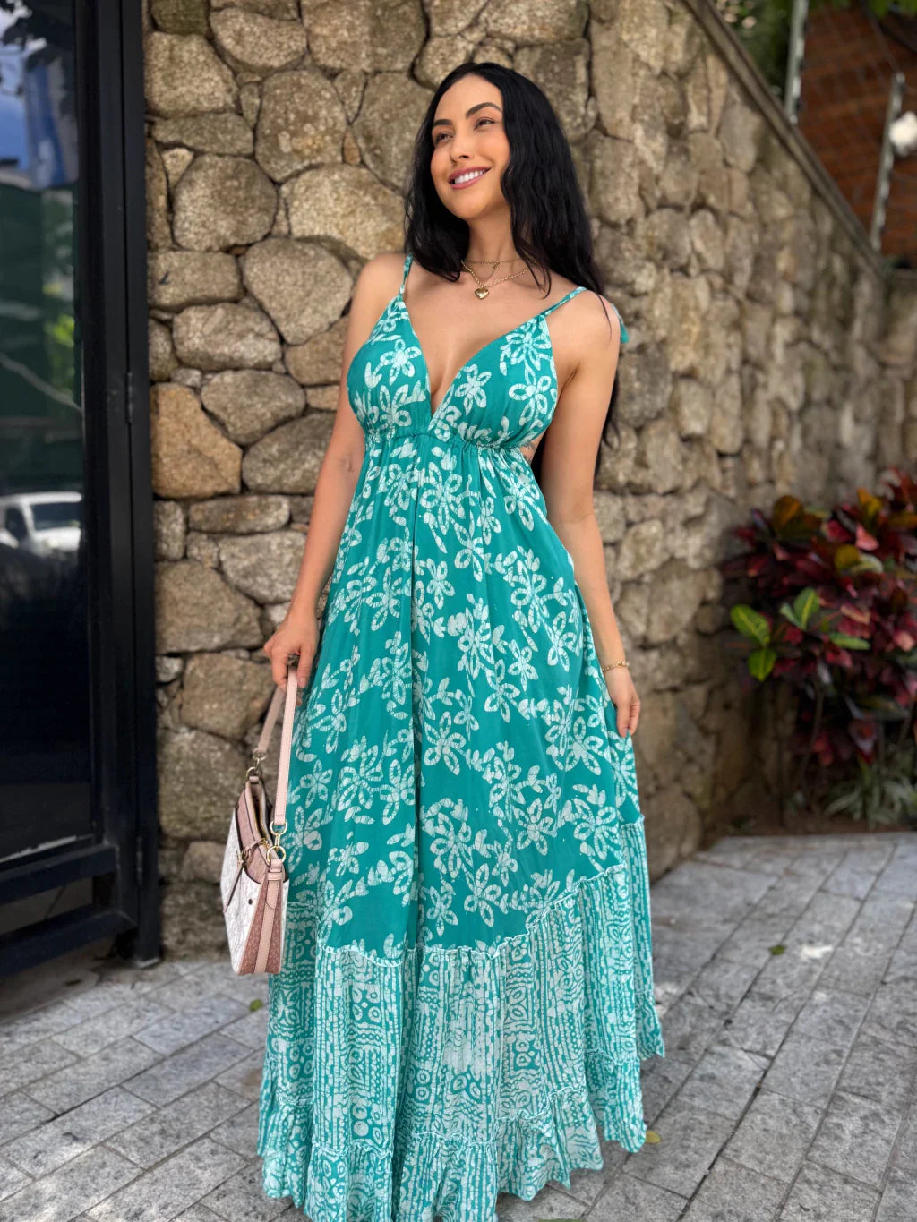VESTIDO EM VISCOSE LONGO BIANCA VERDE