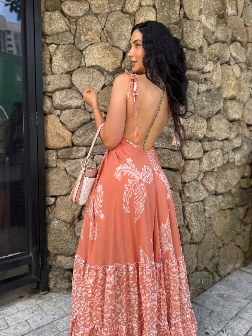 VESTIDO EM VISCOSE LONGO BIANCA LARANJA