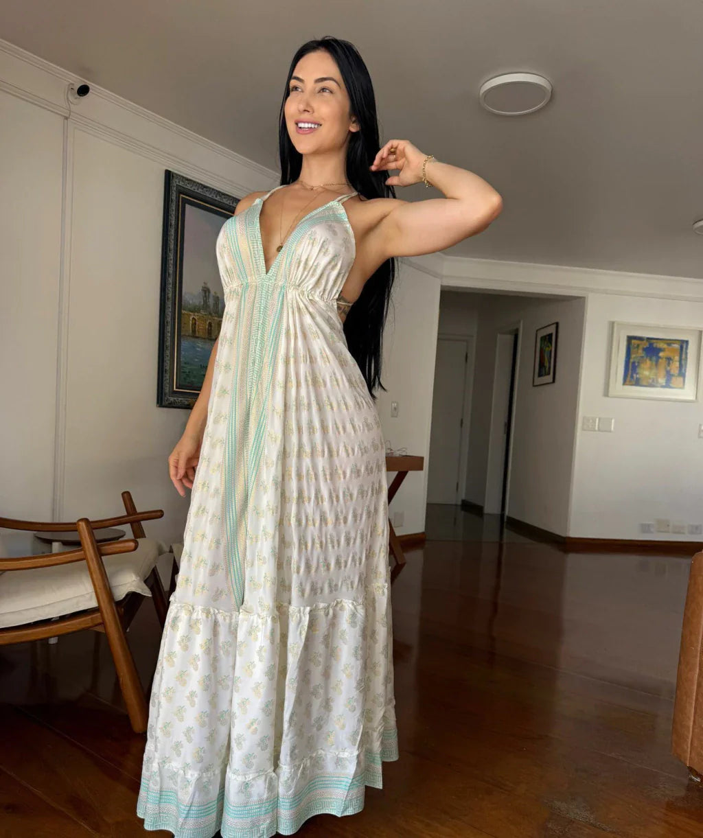 VESTIDO EM VISCOSE LONGO OLÍVIA VERDE
