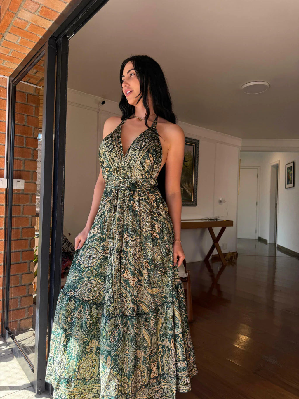 VESTIDO EM VISCOSE LONGO EVA VERDE