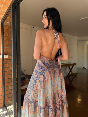VESTIDO EM VISCOSE LONGO MARIAH ROSA