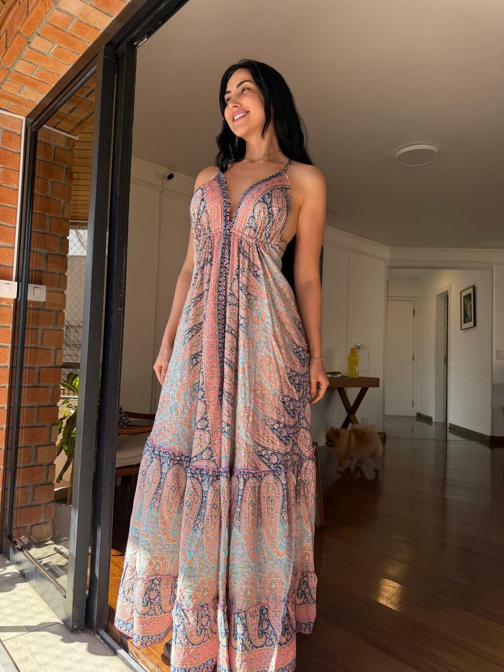 VESTIDO EM VISCOSE LONGO MARIAH ROSA